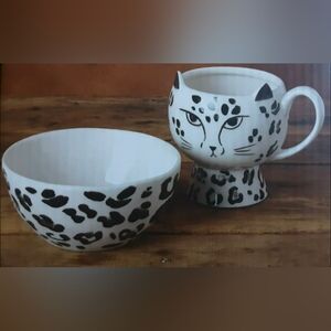 Gallery Leopard Mug & Bowl Set - Black and White